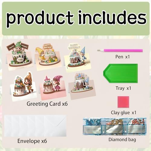 LAKEQUILL 5D Diamond Art Painting Greeting Cards Kit - DIY Birthday Cake Design, Full Drill Round Diamonds for Adults & Beginners, Perfect Handmade Birthday Gift, Thank You Card Set - Image 5