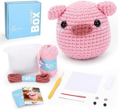 CrochetBox Pig Complete Crochet Kit for Beginners, Easy Craft for Adults by CROCHETBOX