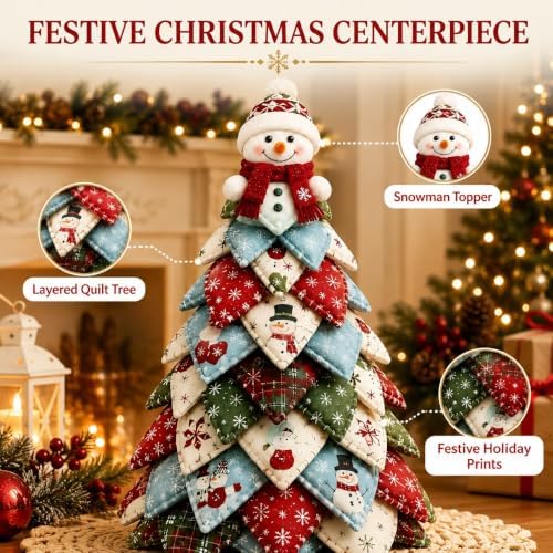 DIY Halloween Christmas Quilted Fabric Tree Kit, 3D Padded Patchwork Sewing Craft Kit for Beginners, Home Office Mantel Shelf Tabletop Decor, Handmade Holiday Gift for Craft Lovers (Christmas #F) - Image 5