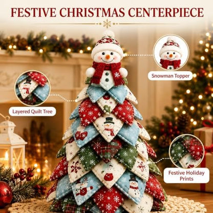 DIY Halloween Christmas Quilted Fabric Tree Kit, 3D Padded Patchwork Sewing Craft Kit for Beginners, Home Office Mantel Shelf Tabletop Decor, Handmade Holiday Gift for Craft Lovers (Christmas #F) - Image 5