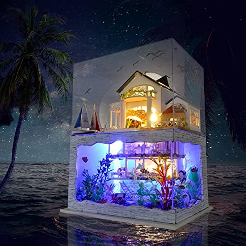 GuDoQi DIY Miniature Dollhouse Kit, Tiny House kit with Furniture and Dust Proof, Miniature House Kit 1:24 Scale Beachside Bungalow, Great Handmade Crafts Gift for Birthday Christmas Day - Image 7