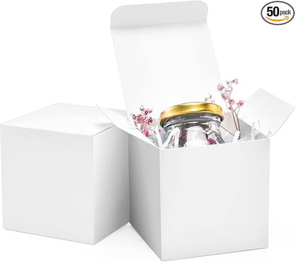 ValBox 3x3x3 White Cube Gift Boxes - 50pcs Recycled Paper Boxes with Lids for Gifts, Crafting, Cupcake & Party Favors