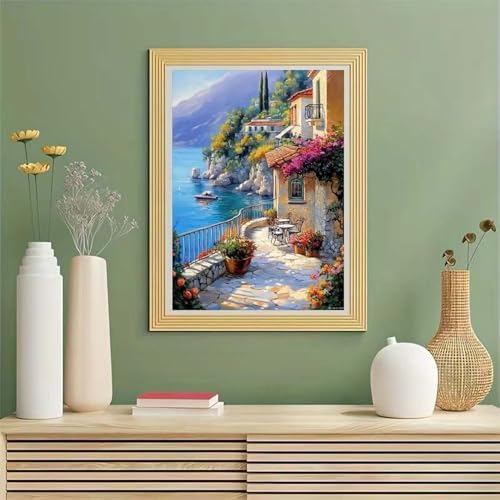GEMOUJ Paint by Numbers Kits for Adult,Scenery Paint by Numbers Kit for Seaside Town, DIY Acrylic Painting on Canvas for Adult, Home Wall Decor 16 x 20 inch - Image 3