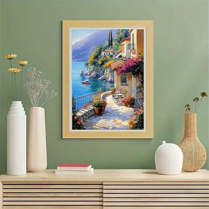 GEMOUJ Paint by Numbers Kits for Adult,Scenery Paint by Numbers Kit for Seaside Town, DIY Acrylic Painting on Canvas for Adult, Home Wall Decor 16 x 20 inch - Image 3