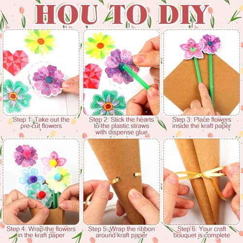 Motipuns 48 Set Graduation DIY Paper Crafts Flower Bouquet Craft Kit Bouquets Make Your Own Tulip Thankful Gifts for 2026 End of Year Last Day of School Gifts Home Classroom Activities - Image 4