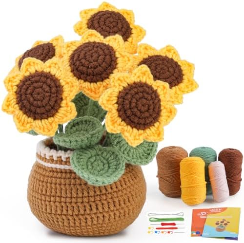 kgxulr Crochet Kit, Sunflower Crochet Kit for Beginners, Knitting Kit by kgxulr