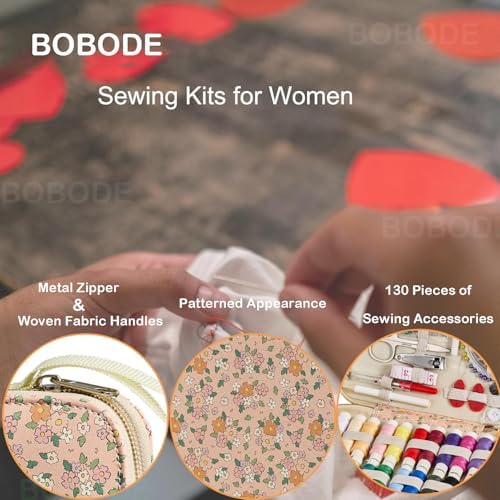 Sewing Project Kits Floral Pattern Sewing Kit with 130PCS Sewing Supplies Accessories,Printing Sewing Set with Zipper Sewing Supplies Case,for Travel Emergency, Home - Image 3