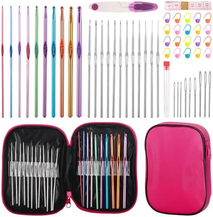 MECHEER Crochet Hooks Set, 54 Pack Crochet Needles Set Crochet Kits for Beginners, Ergonomic Crochet Hooks Kit with Storage Case, Knitting Needles, Hand Craft Knitting Accessories for Crocheters by MECHEER