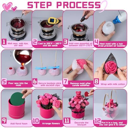 Rose Candle Making Kit with Round Gift Box,DIY Soy Wax Kit(Rose red) - Image 3