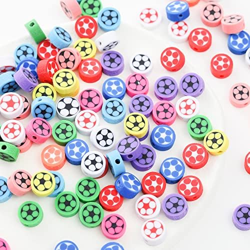 100pcs Football Polymer Clay Spacer Beads for Women Jewelry Making DIY Bracelet Necklace Hair Clip Accessories (Football) by LUBINGSHINE