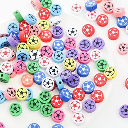 100pcs Football Polymer Clay Spacer Beads for Women Jewelry Making DIY Bracelet Necklace Hair Clip Accessories (Football) by LUBINGSHINE