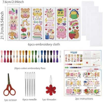 ORIGACH 6 Set Cartoon Animal & Reading Elements Cross Stitch Bookmark Kit - Image 2
