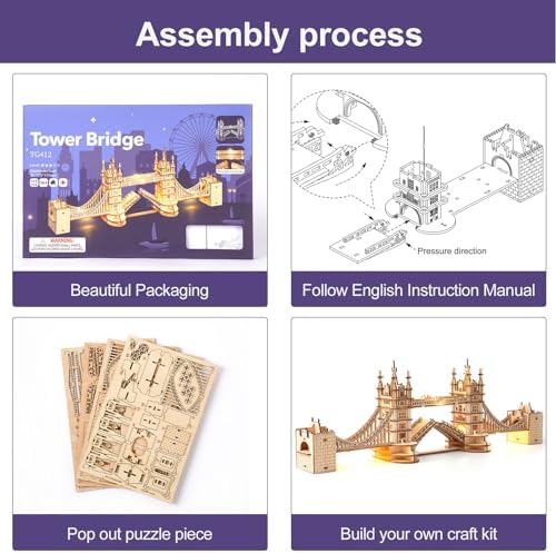 Rowood 3D Puzzles for Adults,DIY Wooden Model Kits for Adults to Build,Birthday London Tower Bridge - Image 6