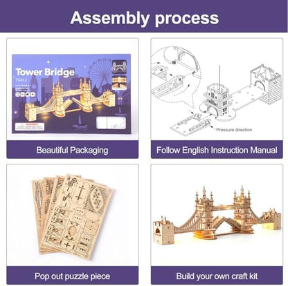 Rowood 3D Puzzles for Adults,DIY Wooden Model Kits for Adults to Build,Birthday London Tower Bridge - Image 6