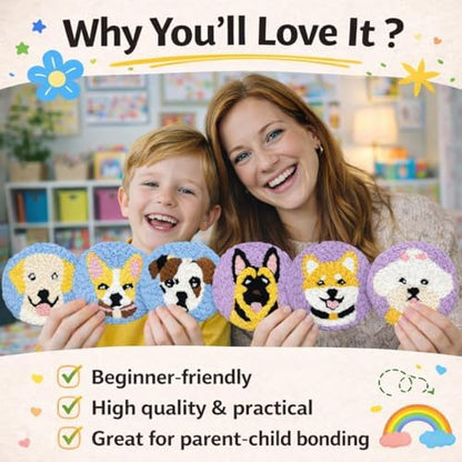 Punch Needle Coaster Kit for Adults Beginners, Easy Punch Embroidery Starter Set with Instructions – Fun Mug Rug Making Kit for Table Decor & Festival DIY Gifts (6pcs Cute Dogs) - Image 5