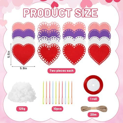 Soulchen 16 Sets Valentines Day Hearts Felt Craft Kits Large 5.9 Inch Felt Heart Hanging Ornament with Filling Cotton Rope for DIY Crafts Wall Decorations Valentine's Day Wedding DIY Craft Supplies - Image 2
