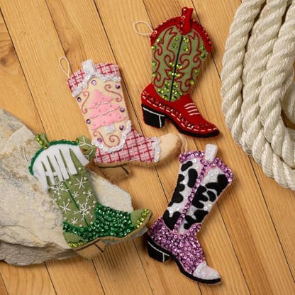 Bucilla Felt Applique 4 Piece Ornament Making Kit, Boots and Bling, Perfect for DIY Arts and Crafts - Image 3