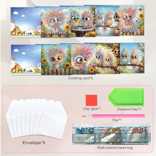 JISHSHAY 8 PCS Diamond Art Greeting Cards Bird Diamond Painting Birthday Cards Animal Gem Art Gem Painting Mosaic Kits for Adults for Thanksgiving Anniversary Valentine Graduation All-Occasion - Image 2