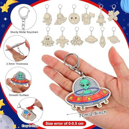 Trnayi 36 Pcs Outer Space Wood Keychain Color Your Own DIY Craft - Image 2