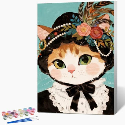 Framed Paint by Numbers Kit for Adults Beginner & Kids Ages 8-12, Funny Cat Adult Paint by Number Kits on Canvas with Frame, DIY Acrylic Number Painting for Adults for Home Decor Gift 8 x 12 Inch by Unknown