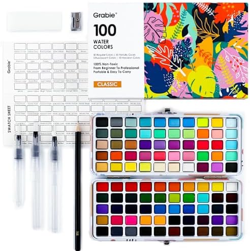 Grabie Watercolor Paint Set of 100 Color with Brush Pens by Grabie