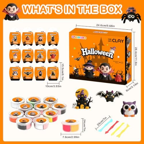 Air Dry Clay Kit - 12 Halloween Modeling Clay for Kids, Complete DIY Clay Craft Set with Sculpting Tools & Step-by-Step Tutorials, Ultra Soft & Non-Sticky Clay, Gift Ideas for Halloween - Image 2