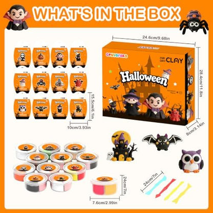 Air Dry Clay Kit - 12 Halloween Modeling Clay for Kids, Complete DIY Clay Craft Set with Sculpting Tools & Step-by-Step Tutorials, Ultra Soft & Non-Sticky Clay, Gift Ideas for Halloween - Image 2