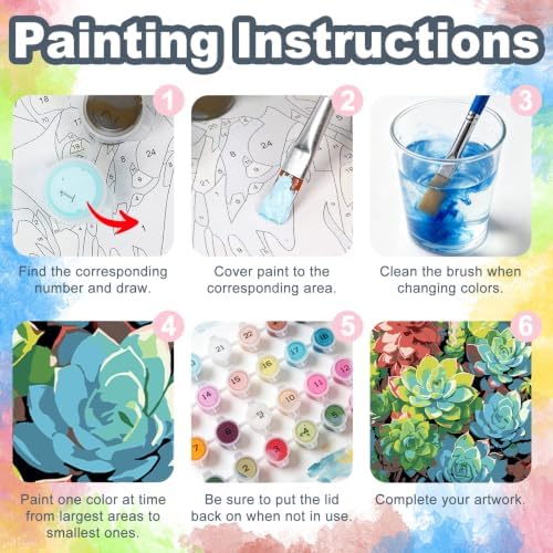 Succulents Framed Paint by Numbers Kit for Adults Beginner 10x10 inch - Image 6