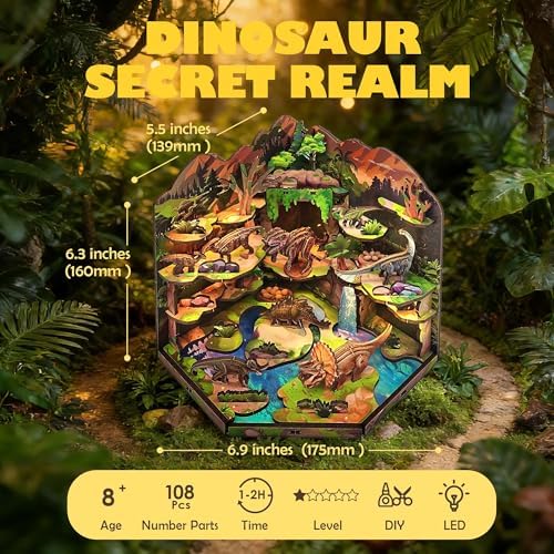 Book Nook Kit, Dinosaur Secret Realm 3D Wooden Puzzle Diorama - Image 2