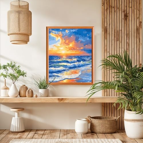 Lxmsja Sunset Paint by Numbers Kit for Adults, Sea Waves Acrylic Paint by Numbers for Adults Beginner, DIY Craft Supplies Oil Painting Kits for Home Wall Decor 16x20 inch (No Frame) - Image 4