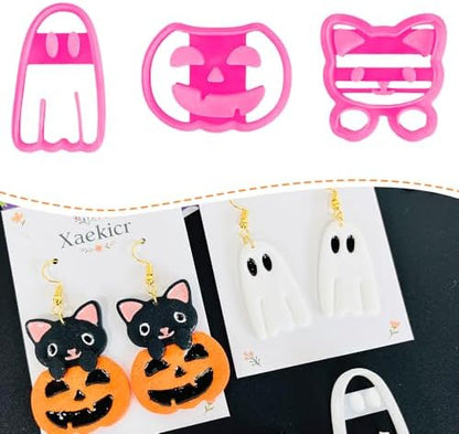 Xaekicr 3Pcs Halloween Polymer Clay Cutters Set – Ghost, Pumpkin, Cat | Clay Earring Cutters for Halloween Jewelry DIY | Polymer Clay Molds & Tools for Earrings Making by Xaekicr