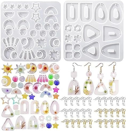 Attuslla Star & Moon Shape Resin Earring Molds - Silicone, Jewelry, DIY Pendant Molds with Ear Hooks & Jump Ring by Attuslla