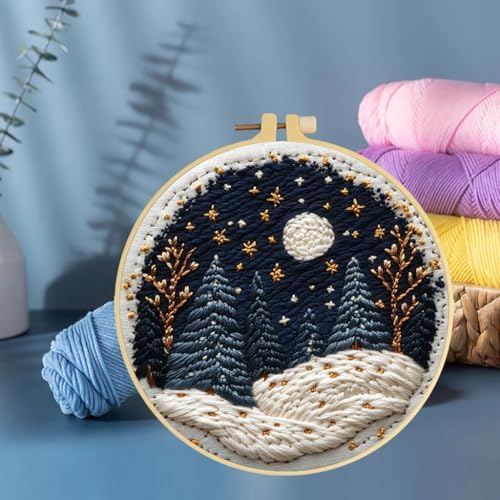 Punch Needle Kits Stars Sky and Moon Night Scenery 20x20cm-3 - Image 6