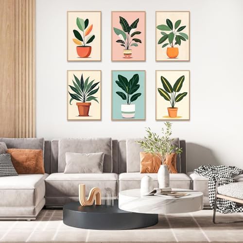 6 Pack Paint by Numbers Kit for Adults, Green Plants Canvas Painting Set - Image 6