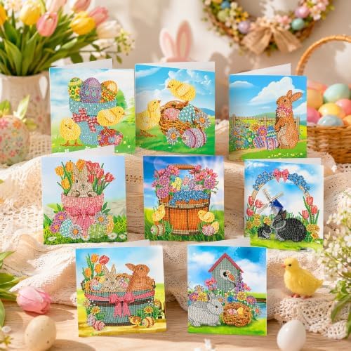 8PCS Chick Rabbit DIY Greeting Card Kits with Envelopes Diamond Art Greeting Cards Diamond Art Cards Kits for Adults DIY Crafts Family Friend Gifts - Image 3
