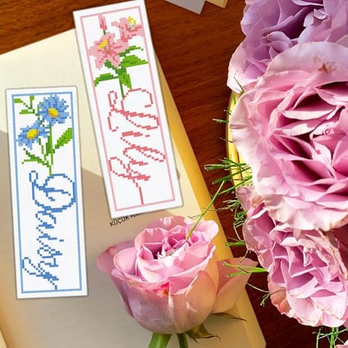 BEUNITONE 6 PCS Cross Stitch Bookmark Kit for Adults Beginners,Text and Flowers Pre-Printed Cross Stitch,DIY Stamped Embroidery Bookmark Kits,with Instructions,Craft Kit for Book Lovers 8.5''x3'' - Image 5