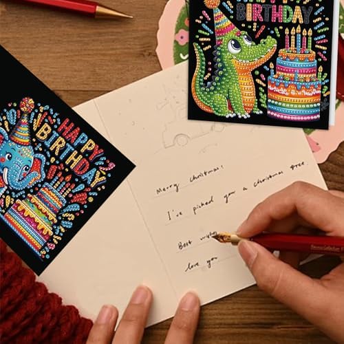 TDFERAN 6 Pack Paint by Numbers Kit Adults All Occasion Cards with Envelopes Diamond Painting Blank Birthday Greeting Cards Greeting Cards Thinking of You Encouragement Cards Birthday Bear Crocodile - Image 7