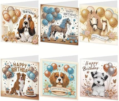 Tontut 6 Pieces Diamond Art Painted Greeting Cards, Horse Puppy Balloon 5D DIY Special Shape Diamond Card Creative Gifts, Christmas Thanksgiving Greeting Card Congratulation by Tontut