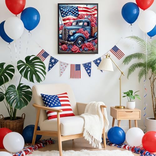 RICUVED Truck Paint by Numbers for Adults, Independence Day Paint by Numbers Kit for Adults Beginners, Flowers DIY Acrylic Flag Oil Painting on Canvas Easy for Gift Home Wall Decor 16x20 Inch - Image 6