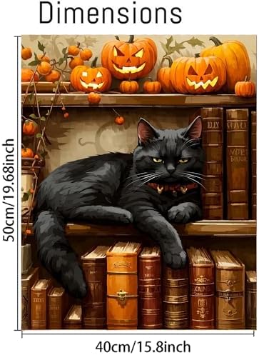 cupmod Cat Paint by Numbers Kit for Adults,Halloween Adults Paint by Numbers Kit,Pumpkin Number Painting,Watercolor Oil Painting by Number for Home Wall Decor 16x20inch - Image 2