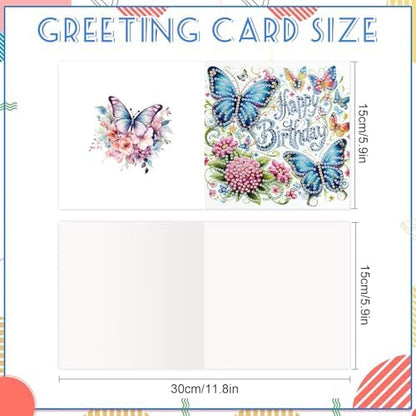 6 Pack Diamond Art Greeting Cards with Envelopes, DIY 5D Diamond Painting Birthday Card Kit with Butterflies and Flowers, 30x15cm Handmade Special Shaped Rhinestone Craft for Holiday and Birthday - Image 2