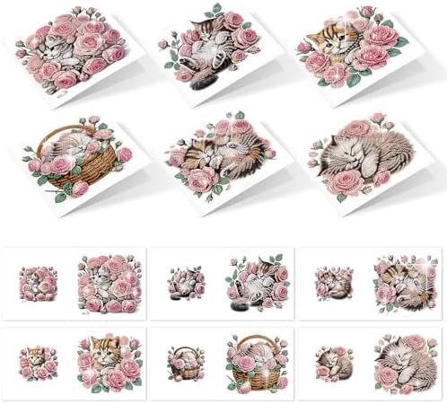 MVVMTOP 6pcs Diamond Painting Greeting Card with envelopes, DIY Cat and Rose Diamond Art Greeting Card for Blessing and Wish Special Shaped Arts Crafts for Christmas Birthday Thanksgiving Day Holiday by MVVMTOP