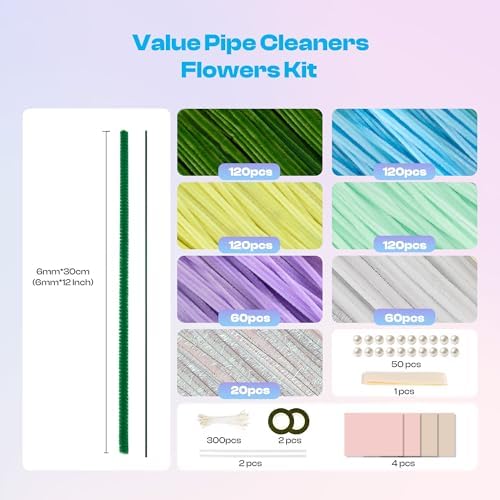 Caydo 700 Pieces Pipe Cleaner Flower Kit with 16 Flowers Videos, 7 Colors - Image 5