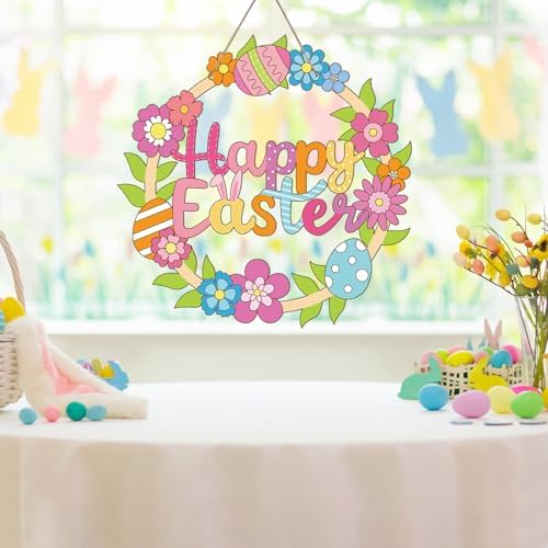 Sereliy 24 Pcs Easter Coloring Wreath Crafts, Color Your Own Easter Crafts, DIY Paper Eggs Wreath for Home Activities Games. (Egg.24PCS) - Image 6