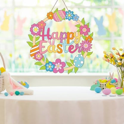 Sereliy 24 Pcs Easter Coloring Wreath Crafts, Color Your Own Easter Crafts, DIY Paper Eggs Wreath for Home Activities Games. (Egg.24PCS) - Image 6
