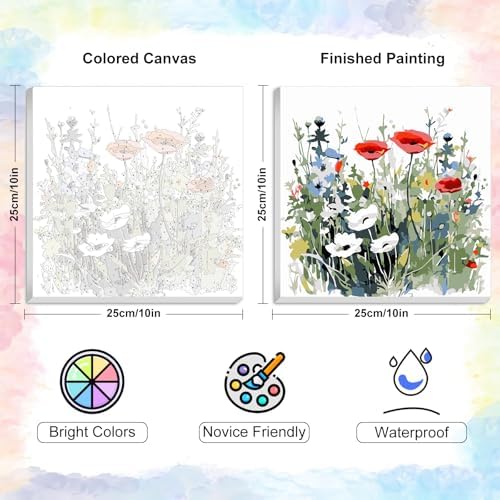 Yezavesu Flower Framed Paint by Numbers Kit for Adults Beginner & Kids Ages 8-12, Wildflowers Paint by Number Without Easel, DIY Adult Paint by Numbers Flowers for Home Wall Decor Gift 10x 10 inch - Image 3