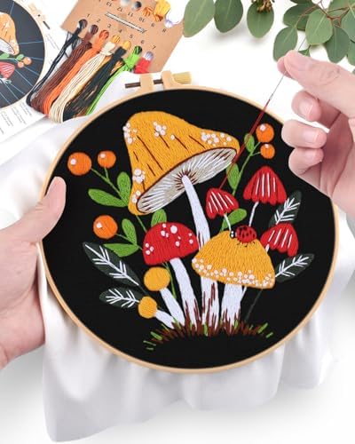 ERKOON Embroidery Kit for Beginners, Flower Cross Stitch Set for Include Embroidery Cloth Hoops Threads for Craft Lover Hand Stitch with Embroidery Skill Techniques (Mushroom) - Image 4