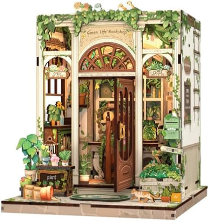 Fsolis Book Nook Kit Miniature House Green Life's Bookshop by FsolisDIYDollhouse