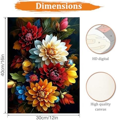 MAXBYE Flower Paint by Numbers Kit for Adults, Beautiful Dahlia Paint by Numbers Kits for Beginner, DIY Acrylic Color by Number on Canvas for Home Wall Decor Gift 12X16 Inch - Image 2