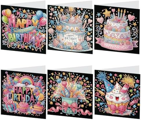 FRANDEK 6pcs Happy Birthday DIY Diamond Art Greeting Cards for Adults by FRANDEK
